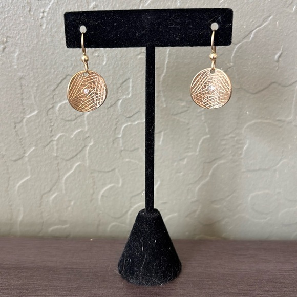 Gold Medallion Earrings with Crystal Accent Gold Filled Earwires - Picture 4 of 6